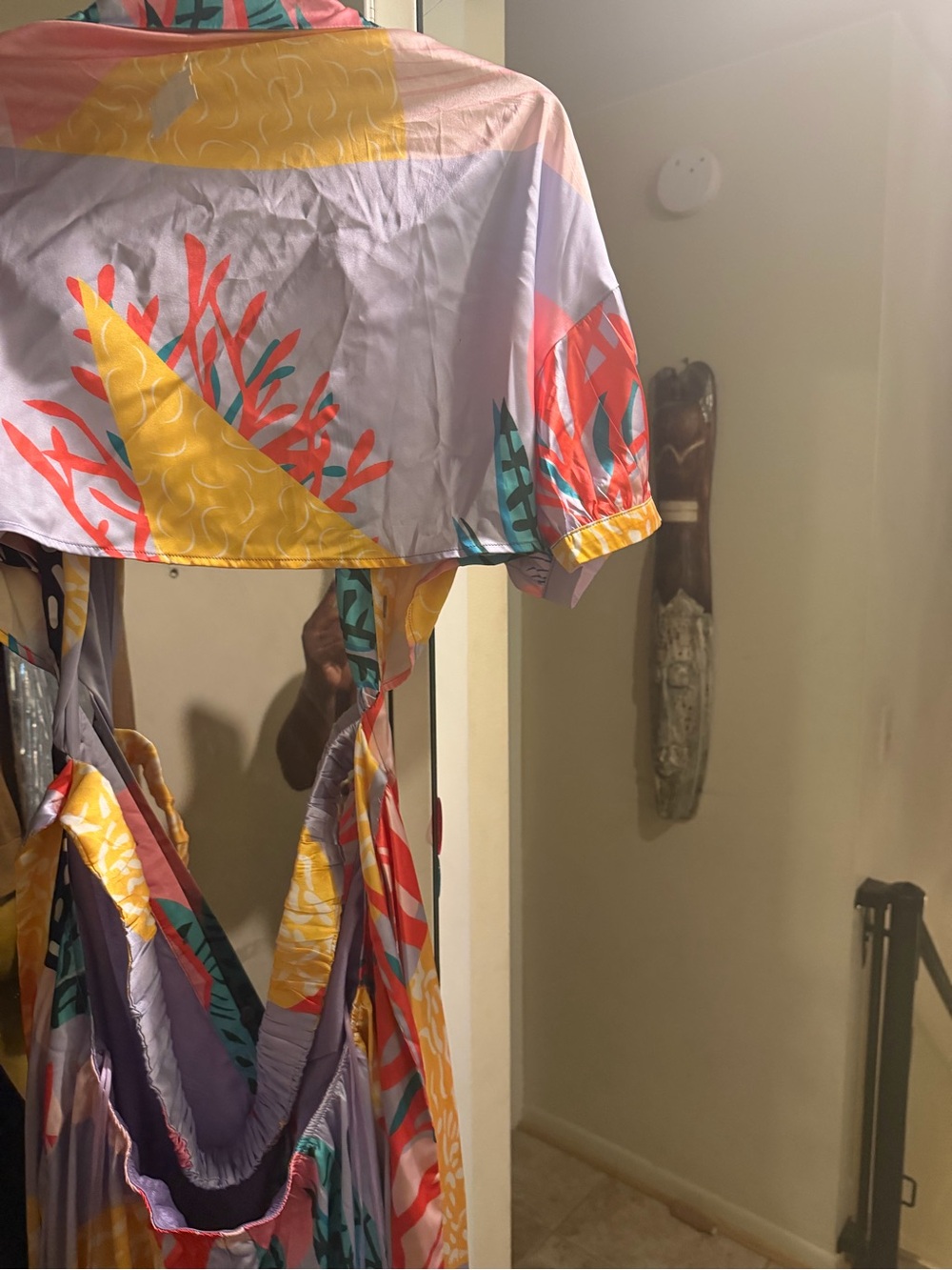 Colorful Tropical Print Maxi Dress - Purple, Yellow, Coral, Teal